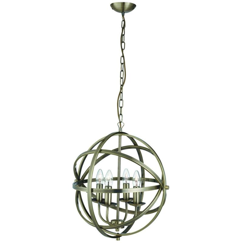 Searchlight Lighting - Searchlight Orbit - 4 Light Spherical Cage Ceiling Pendant Antique Brass, E14