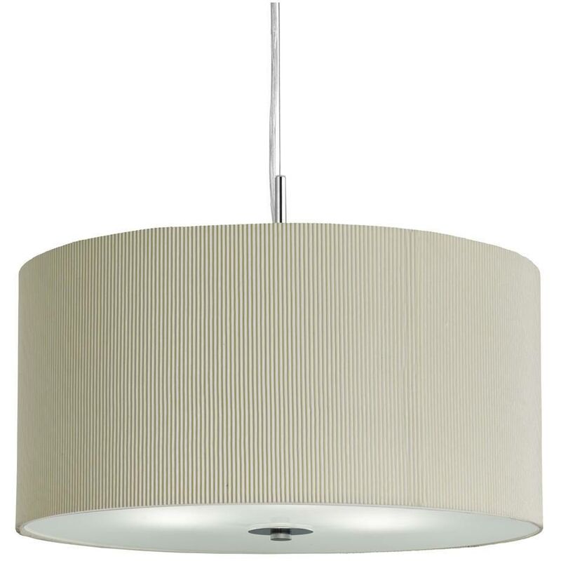 Searchlight Drum Pleat - 3 Light Ceiling Pendant Chrome, Cream with Glass Diffuser And Shade, E27