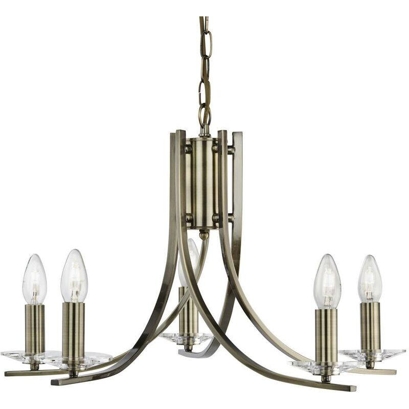 Ascona - 5 Light Multi Arm Ceiling Pendant Antique Brass, Glass, E14 - Searchlight