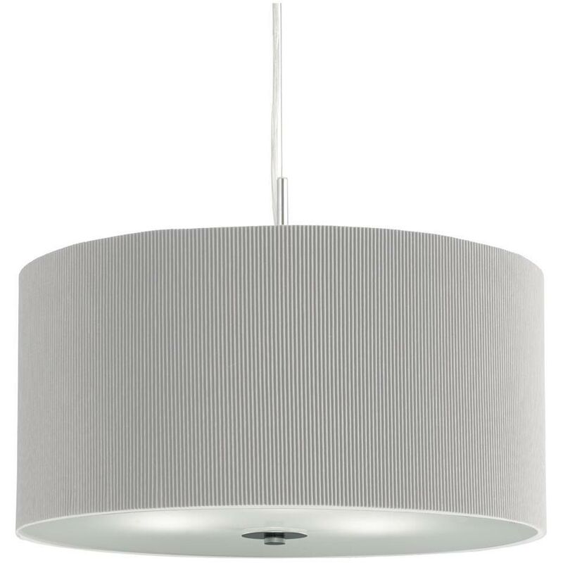 Drum Pleat - 3 Light Ceiling Pendant Chrome, Grey with Glass Diffuser And Shade, E27 - Searchlight