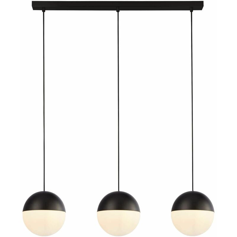 Hanging lamp endor 3 bulbs, black with opal glass. ball dia180mm