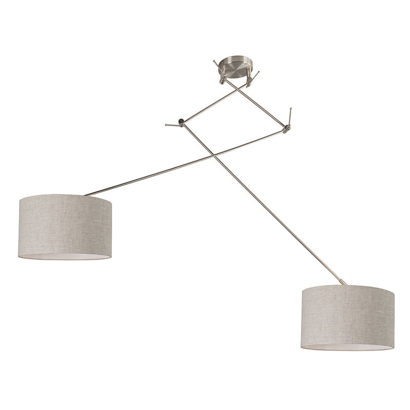 Qazqa - Pendant Light Steel With Lampshade 35 Cm Light Grey Adjustable 2-lights - Blitz