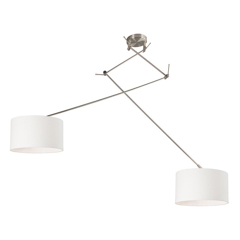 Pendant Light Steel with Shade 35 cm White Adjustable 2-Light - Blitz