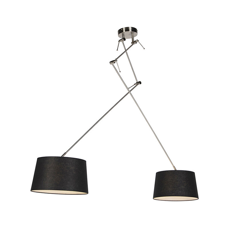 Pendant Lamp with Linen Shade 35cm Black - Blitz II Steel
