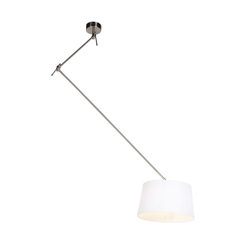 Pendant Light Steel with Linen Shade White 35 cm - Blitz