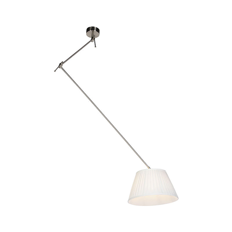 Hanging lamp with pleated shade cream 35 cm - Blitz I steel