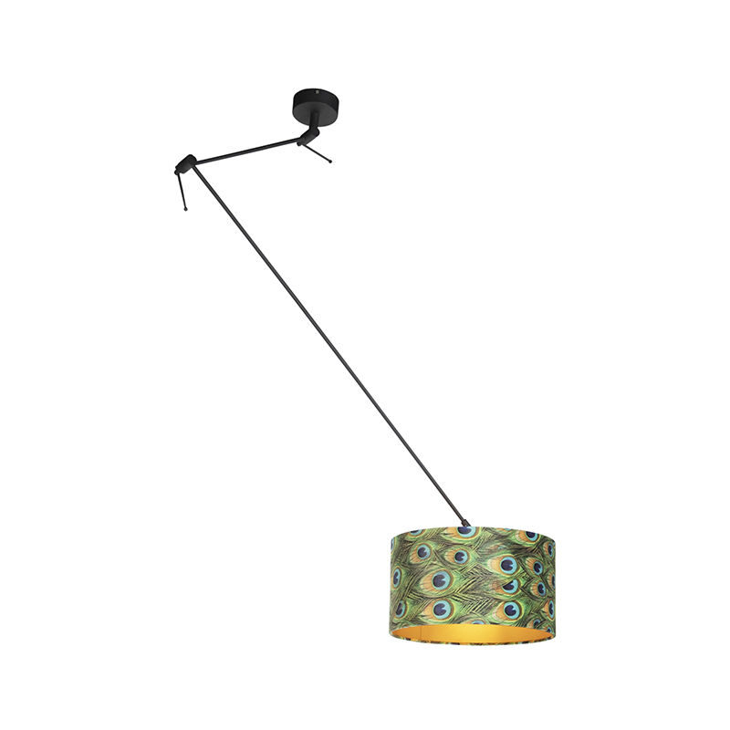 Hanging lamp with velor shade peacock with gold 35 cm - Blitz I black