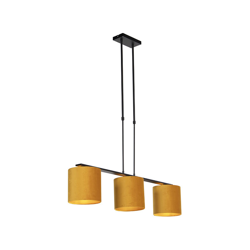 Hanging lamp with velor shades yellow with gold 20cm - Combi 3 Deluxe