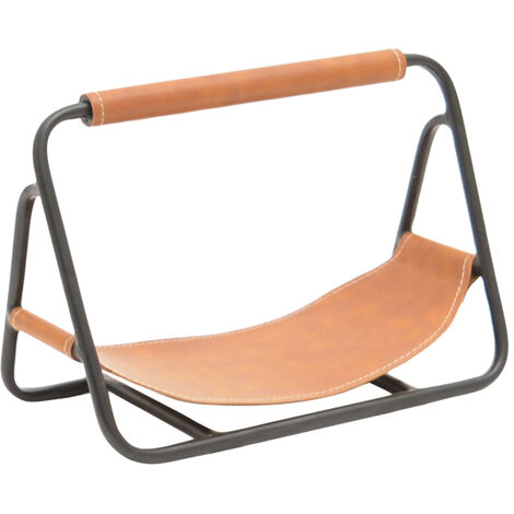 Hanging Leather Kindling Holder - Iron - L18 x W29.5 x H20 cm - Black