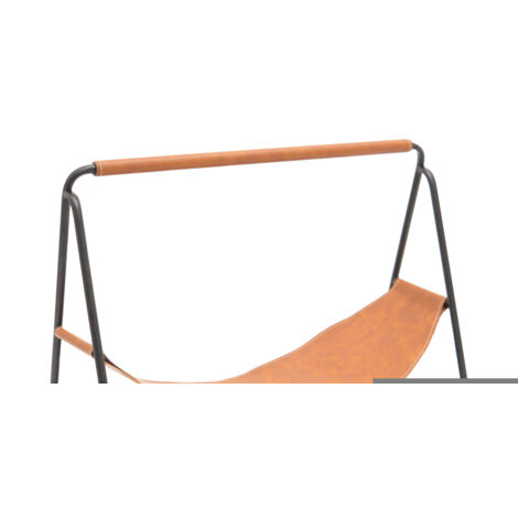 Hanging Leather Log Holder - Iron - L26.5 x W60 x H40 cm - Black