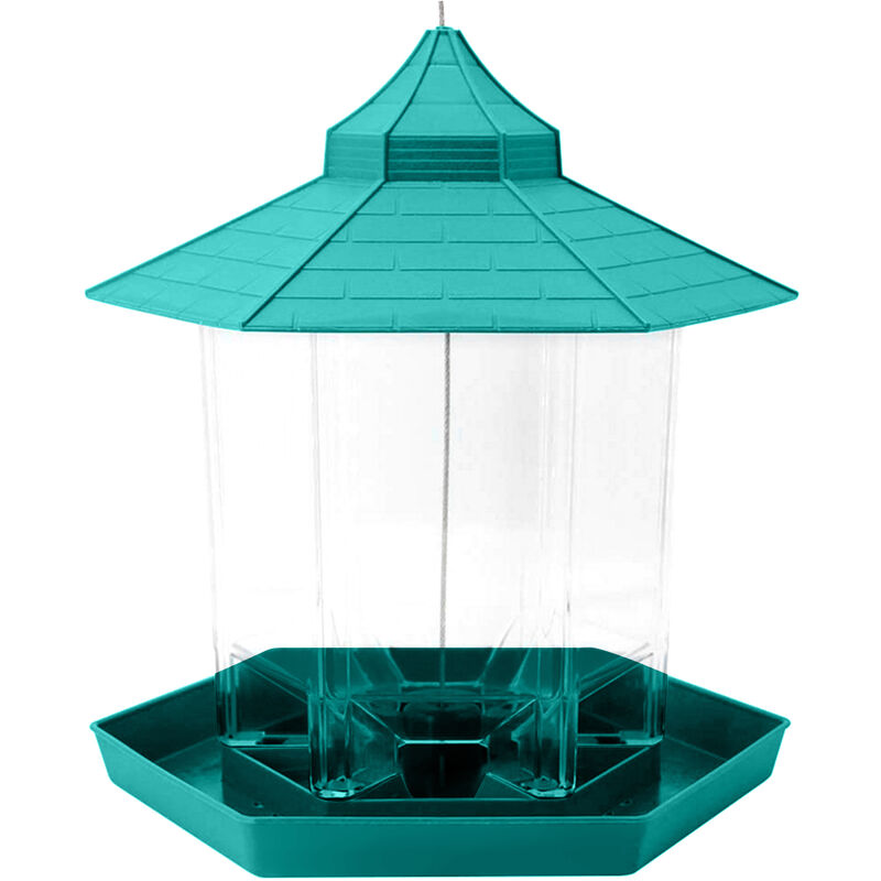 Hanging Mangeoire Gazebo Feeders Oiseaux Sauvages Hexagone Avec Toit En Forme Pour Le Jardin Cour Exterieur Decoration, Vert