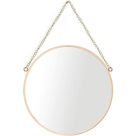 Hanging Mirror, 25 x 25 cm Round Bathroom Makeup Mirror Brass Frame with Hanging Chain [Small Size]