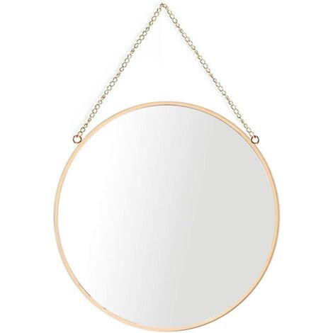 Hanging Mirror, 30 x 30 cm Round Makeup Mirror for Bathroom, Brass Frame with Hanging Chain [Medium Size]