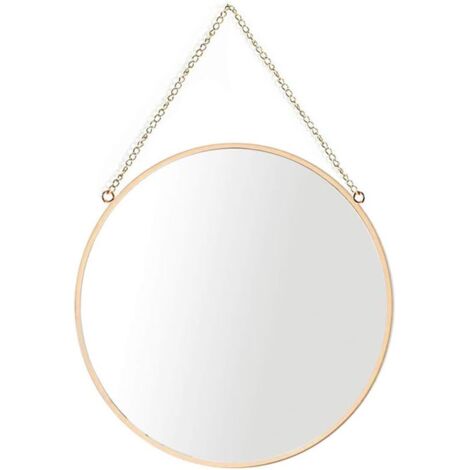 Hanging Mirror, 30 x 30 cm Round Makeup Mirror for Bathroom, Brass Frame with Hanging Chain [Medium Size]