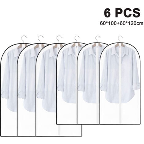 XUIGORT Hanging Moth Proof Garment Bag Cover Lightweight Clear White PEVA Breathable Bags (Pack of 6) with Study Full Zipper for Suit Clothes Storage Clo-Style 2