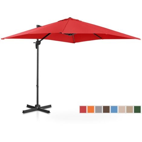 Hanging Parasol Cantilever Umbrella Garden Shade Rotatable Square 250cm Red