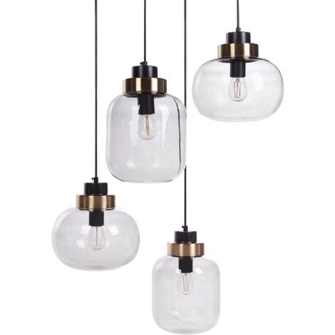 Hanging Pendant Contemporary Lamp Round Shades Glass 4 Light Metal Transparent Grey Zayande