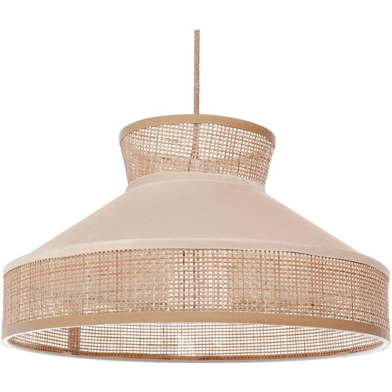 Beliani - Hanging Pendant Light Lamp Lighting Velvet Shade Rattan Natural Beige Batali