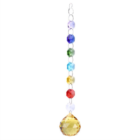 Hanging Pendant Window Handmade Rainbow Crystal Prisms Ball Chandelier Lamp Xmas Decor Yellow