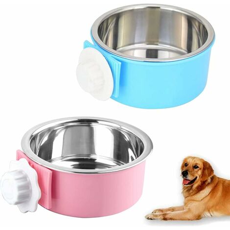 main image of "Hanging Pet Bowl,2 Piece Removable Hanging Pet Bowl,Stainless Steel Hanging Pet Bowl,Cat, Rabbit, Bird Food Bowl(Blue,Pink)"