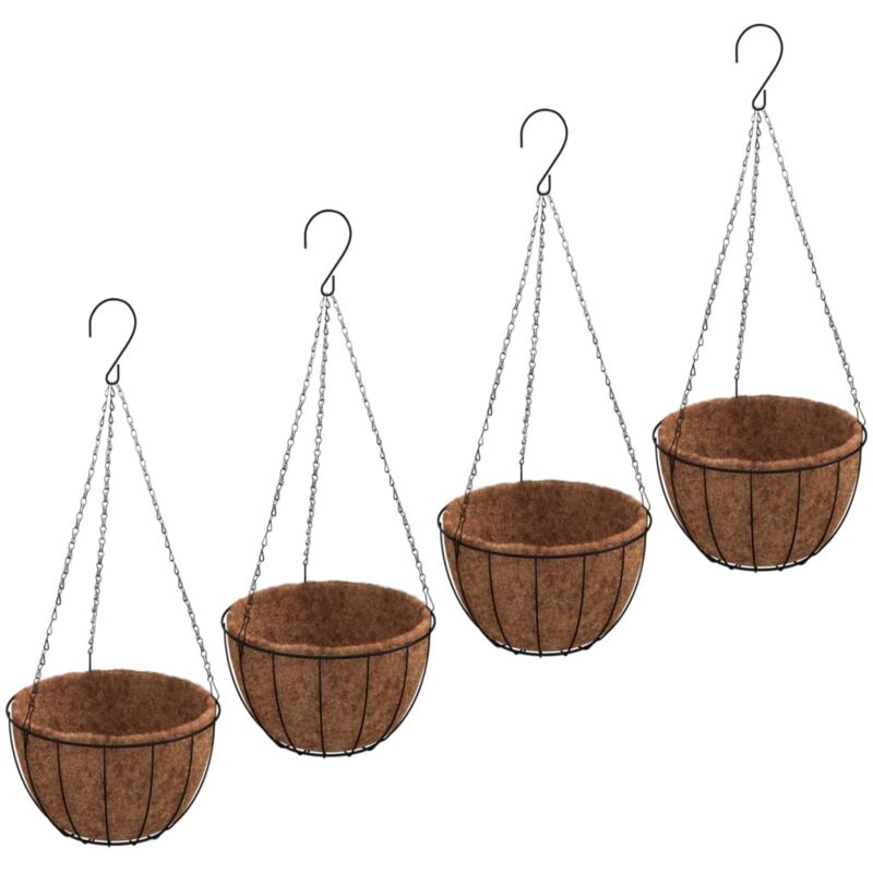 Hanging Planters 4 Pcs With Coco Liners Black Ø 30x52 Cm Steel Vidaxl