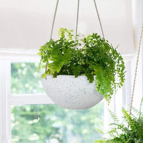 main image of "Hanging Planters for Indoor Plants - Flower Pots Outdoor 10 inch Garden Planters and Pots,Speckled White Set of 2"