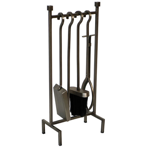 Hanging Rack Fireside Companion Set - Iron - L13 x W22 x H51 cm - Pewter