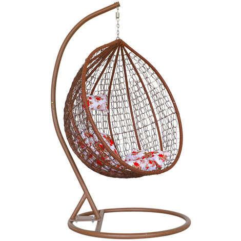 Hanging Rattan Swing Patio Garden Chair Brown Weave Egg w/ Cushion In Outdoor