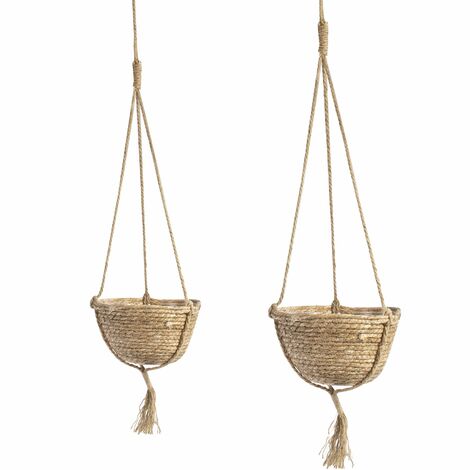 main image of "Hanging Seagrass Planter - Set of 2 | M&W - Brown"