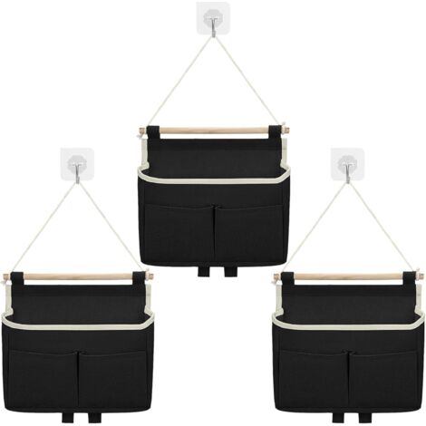 Hanging Storage Bag, 3 PCS Wall Mounted Storage Bag with 3 Pockets Hanging Pocket Organizer and Adhesive Hook