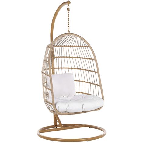 Hanging Swing Chair Beige Boho Rope Steel Stand Chain Soft Cushion ALLERA