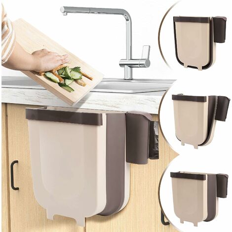 Hanging Trash Can for Kitchen or Bathroom with Trash Bag Holder for Kitchen, Cabinet and Door - 9L