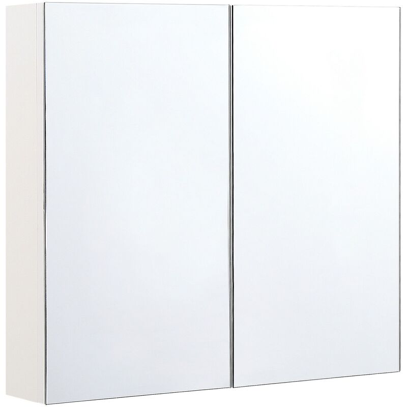 Hanging Wall Mirror 2 Door Cabinet 2 Shelves Storage Cupboard 80x70 cm Navarra - White