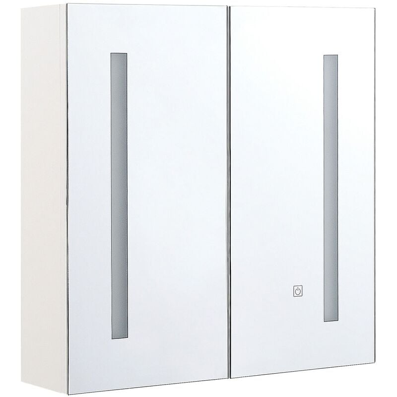 Hanging Wall Mirror 2 Door Cabinet with led White Storage Cupboard Chabunco - White