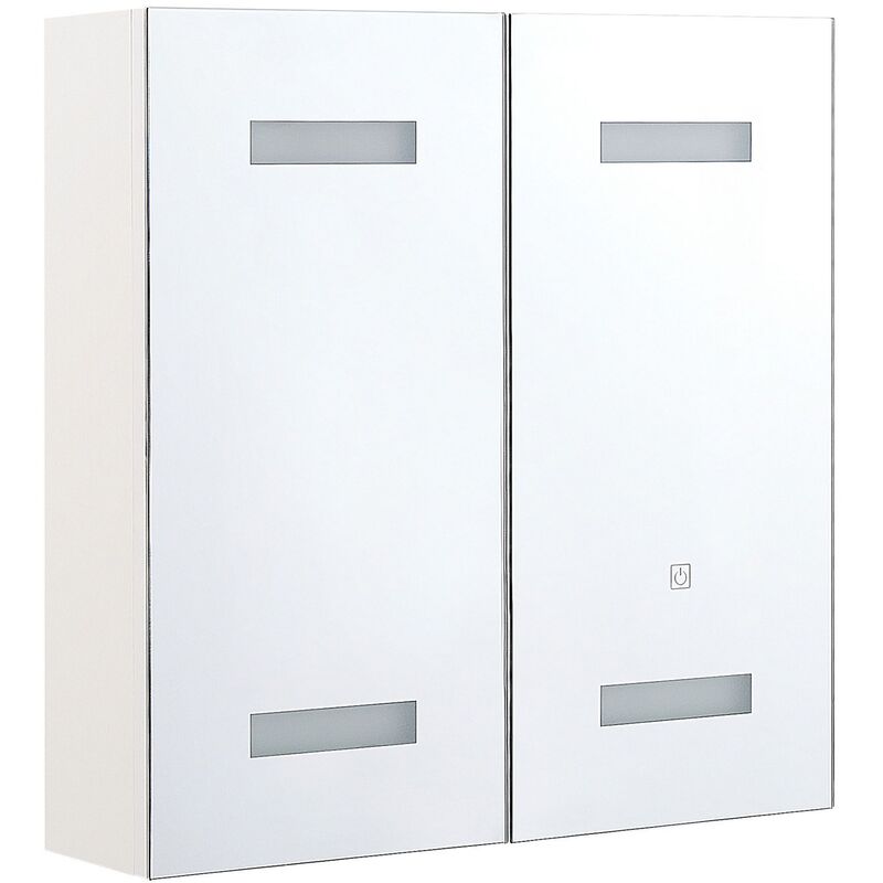 Hanging Wall Mirror 2 Door Cabinet with LED White Storage Cupboard Talagapa - White