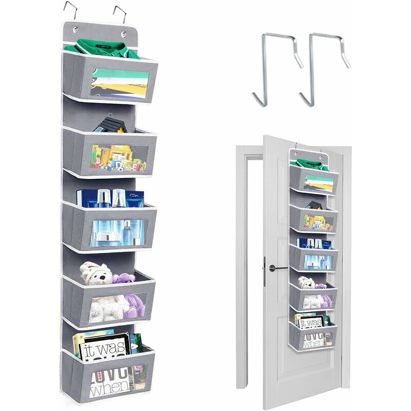 Hanging wardrobe organizer, hanging door storage with 5 compartment, wall storage for bathroom, wardrobe, wardrobe, child's room, gray