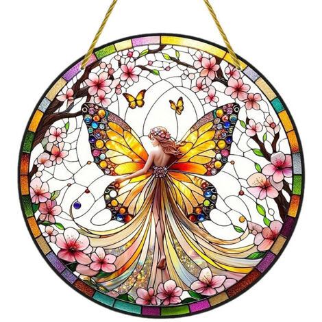 【Hanging Window Art】【82】20x20x0.2cm Accès à la Lumière - Pendaison de Fenêtre Créative Fairy/Angel Luminescent, Peinture Acrylique