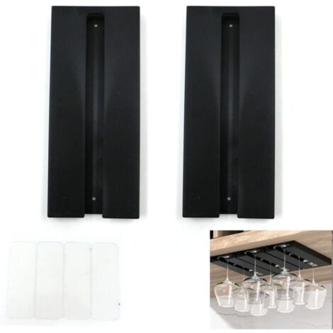 Hanging Wine Glass Holder, No Drilling Required, Large Capacity, Hanging Stemware Rack, for Bar Kitchen, 25.3X11 X2cm, Black
