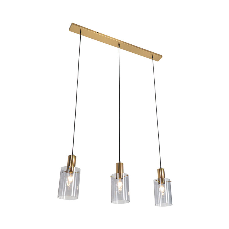 Hanging lamp brass with smoke glass 3-light - Vidra