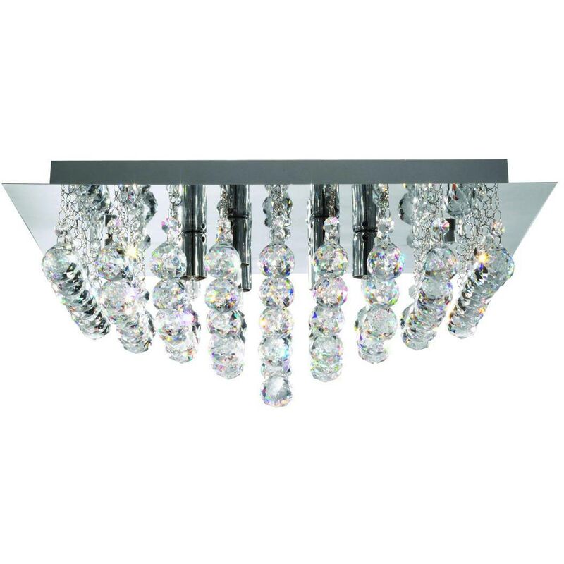 Hanna - 6 Light Square Ceiling Semi Flush Light Chrome, Crystal Glass, G9 - Searchlight