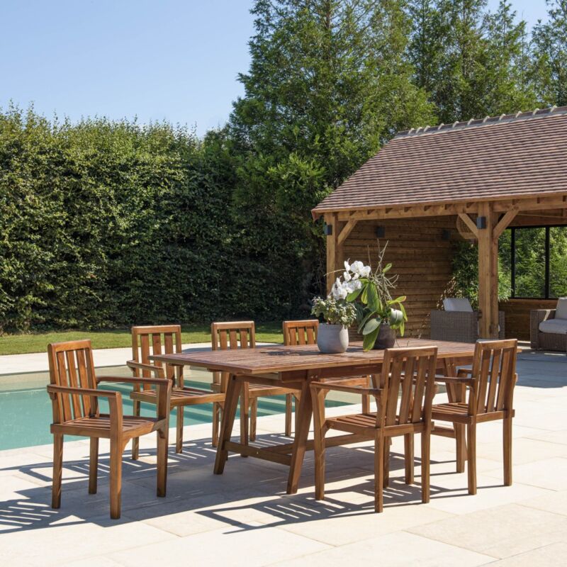 Hanna - Salon de jardin en teck huilé 8/10 personnes