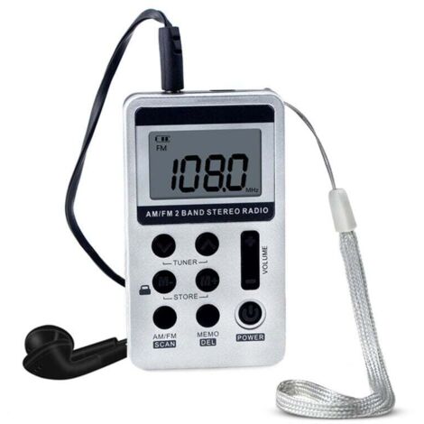 HanRongDa HRD-103 AM FM 2-Band-Radio, tragbarer Stereoempfänger mit Kopfhörern, LCD-Display, wiederaufladbarer Akku