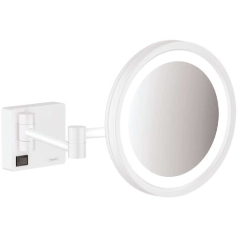 Hansgrohe AddStoris - Espejo cosmético de pared con iluminación LED, blanco mate 41790700