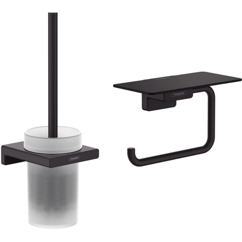 AddStoris Set Brosse de toilette murale + Porte-papier toilette mural avec tablette, Noir mat (41752670-Addstoris) - Hansgrohe