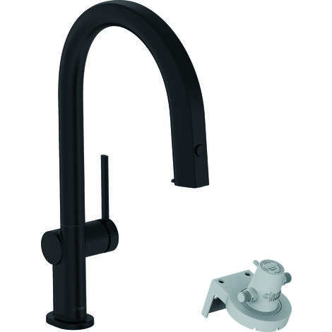 Hansgrohe Aqittura M91 - Miscelatore da lavello, con bocca di erogazione estraibile e dispositivo di filtraggio, nero opaco 76803670