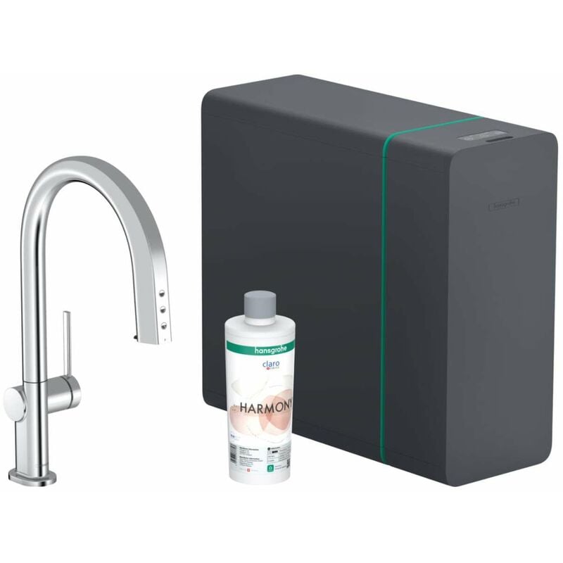 Hansgrohe - Aqittura M91 - Mitigeur d'évier avec bec extractible, SodaSystem, sBox, chrome 76836000