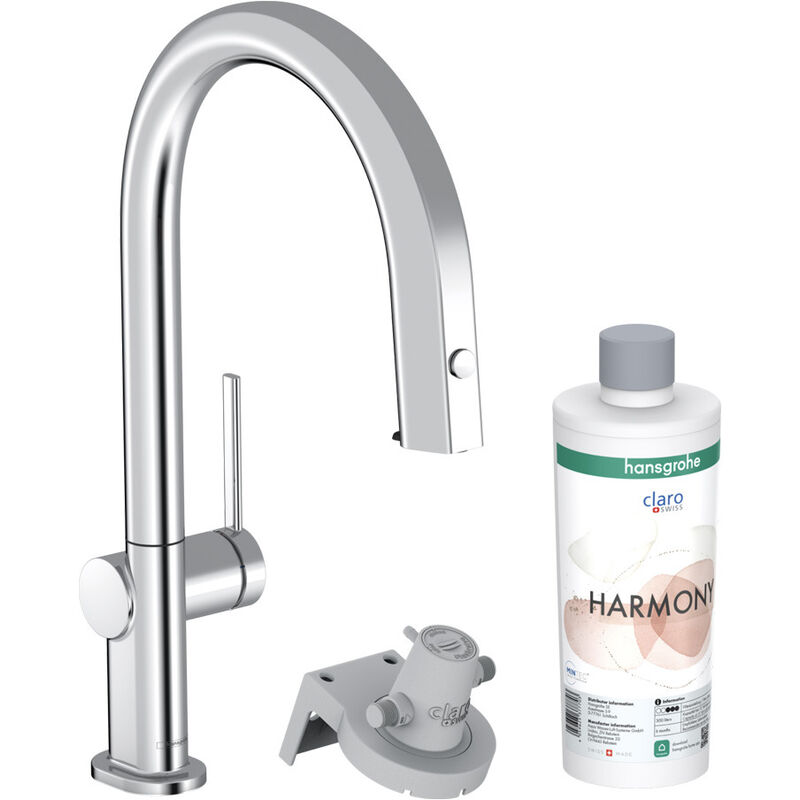 Hansgrohe - Aqittura M91 mitigeur de cuisine 210 FilterSystem, avec douchette extractible 1 jet et kit de démarrage, Chrome (76801000)