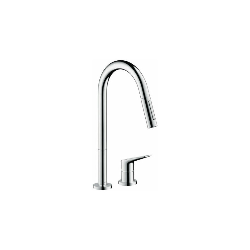 

Hansgrohe Axor Citterio M DN 15 Mezclador de cocina monomando de 2 agujeros 220 con pulverizador extraíble, color: Acabado en acero inoxidable