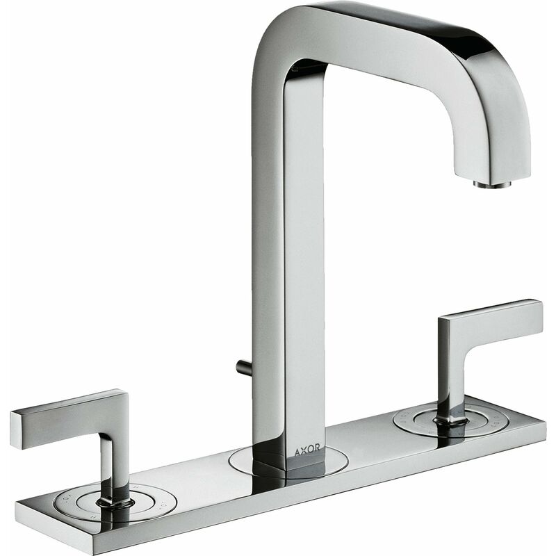 

Hansgrohe AXOR Citterio Mezclador de lavabo de 3 agujeros 170, desagüe automático, caño 140mm, manijas de palanca, placa, color: cromado - 39136000