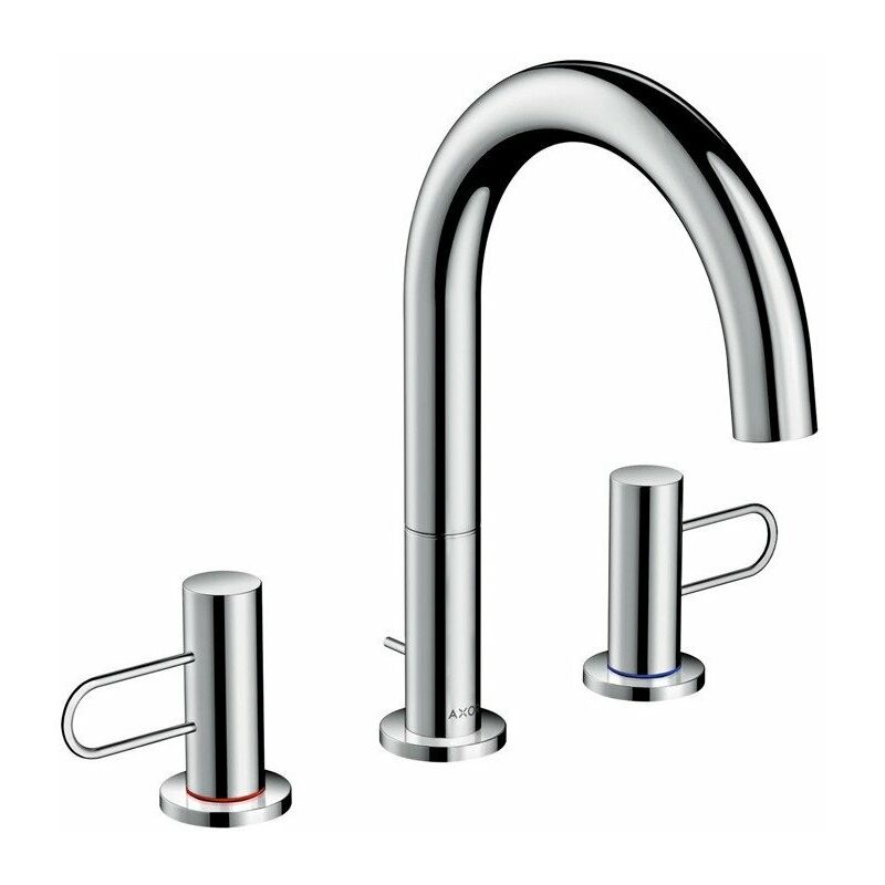 

Mezclador monomando de lavabo 200 de 3 orificios, tiradores de estribo, tirador y desagüe automático de latón pulido